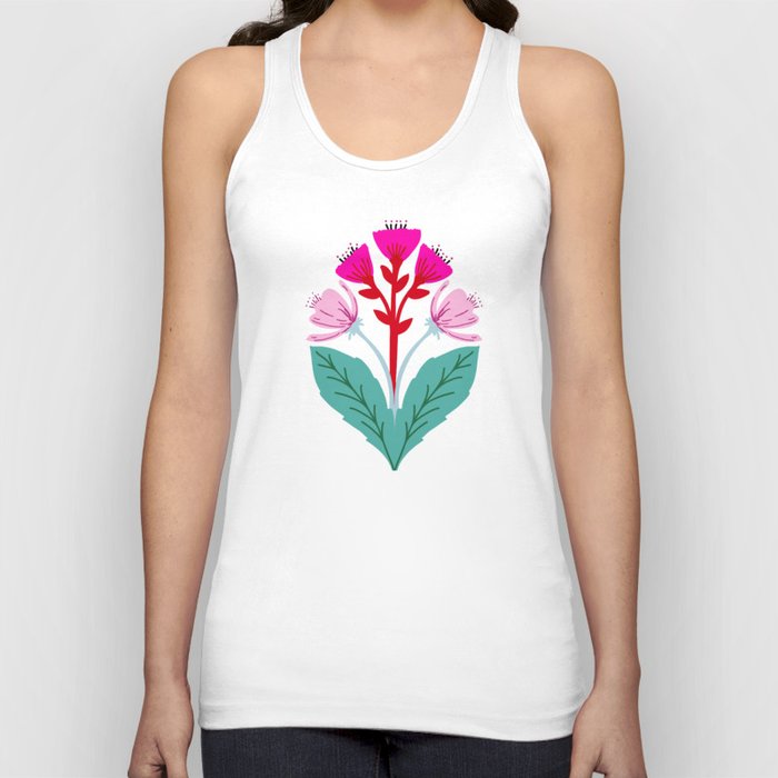 Hand drawn folk art floral pattern in pink and red Tank Top