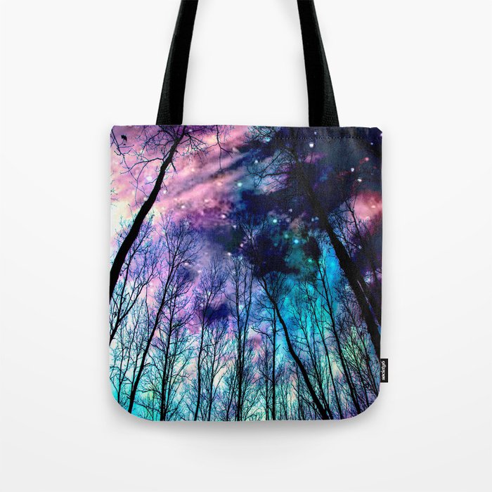 Black Trees Colorful SpacE Tote Bag