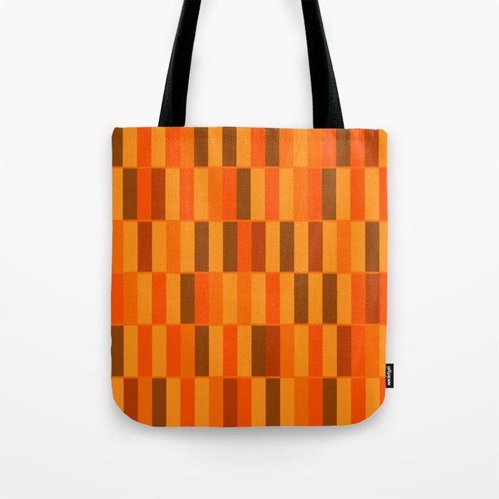 Long Blocks Retro Modern Minimalist Geometric Checked Pattern in 70s Orange and Brown Tote Bag