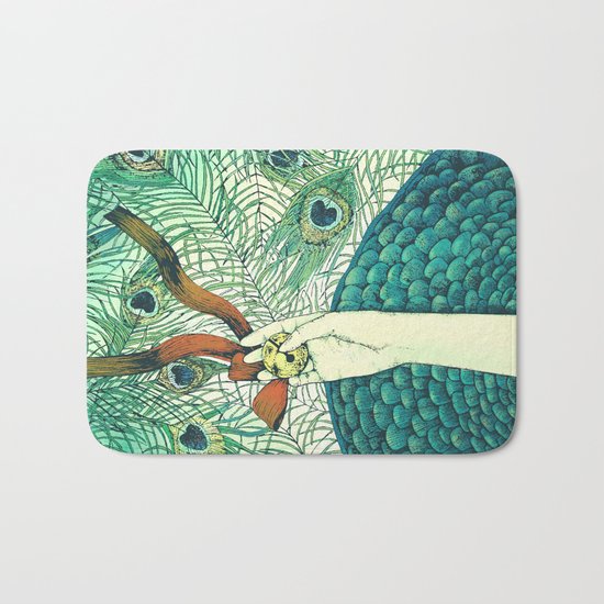 Golden bell and peacock feathers Bath Mat