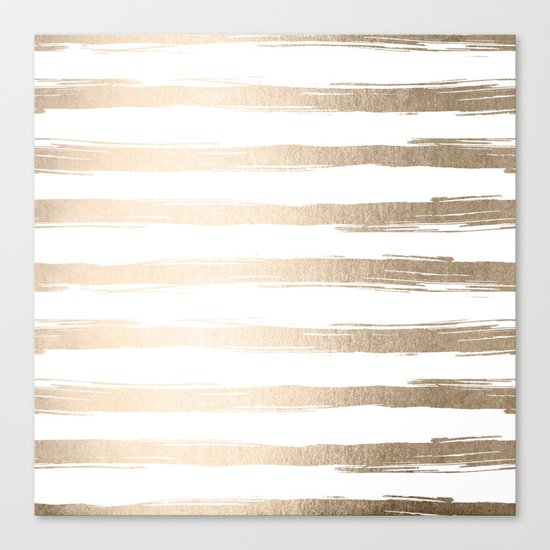 Simply Brushed Stripes White Gold Sands on White Canvas Print