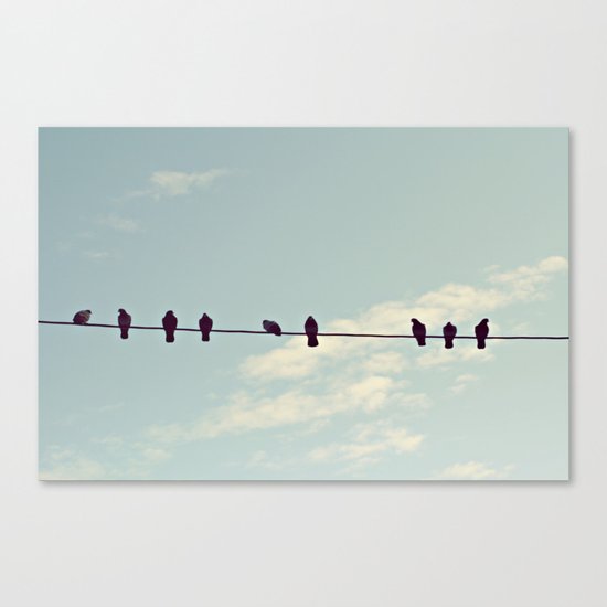 Birds on wire Canvas Print