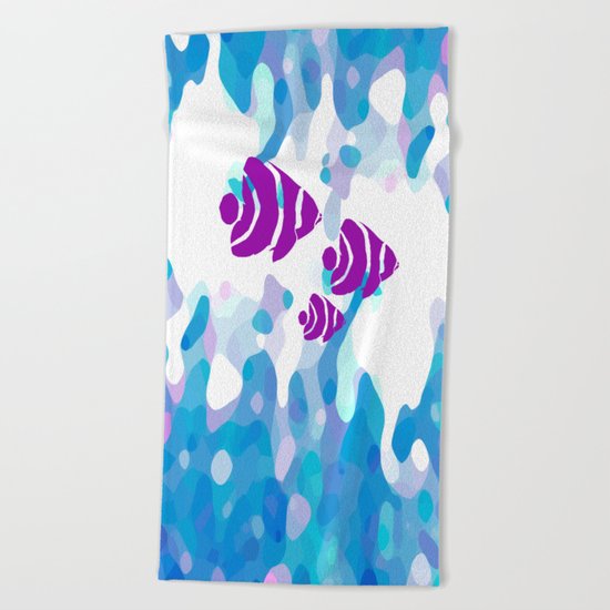 Three Purple Fishes Beach Towel