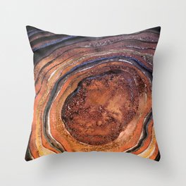 Hand drawn Watercolor Copper Glitter Stone and Ink Abstract Gem Glamour Marble Throw Pillow