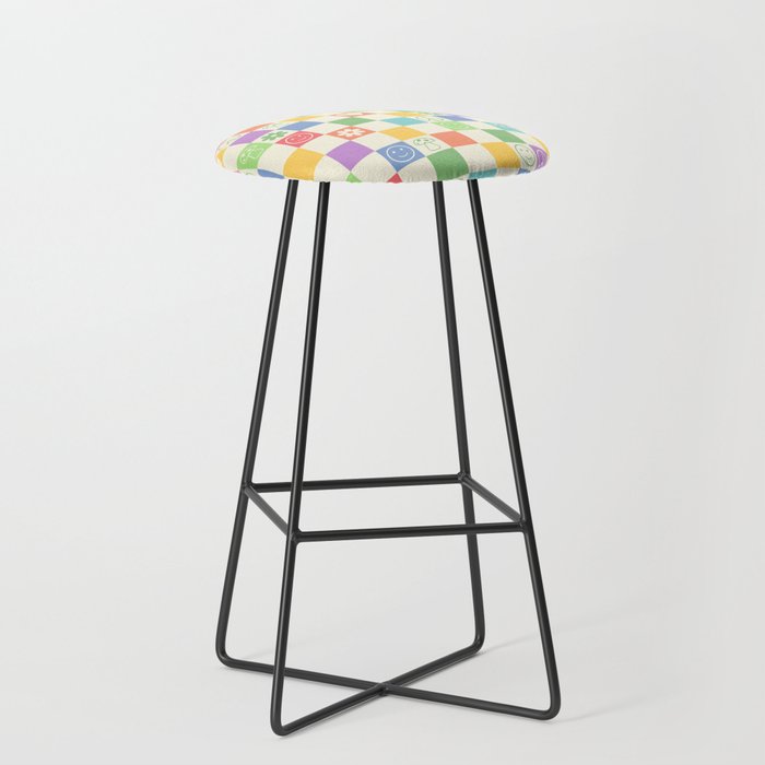 Happy Checkered pattern bright Bar Stool