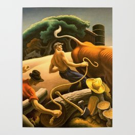 Take the Bull by the Horns, Achelous and Hercules Mural Panel 2 landscape painting by Thomas Hart Benton Poster