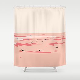 Sunset Tiny Surfers in Lima Shower Curtain