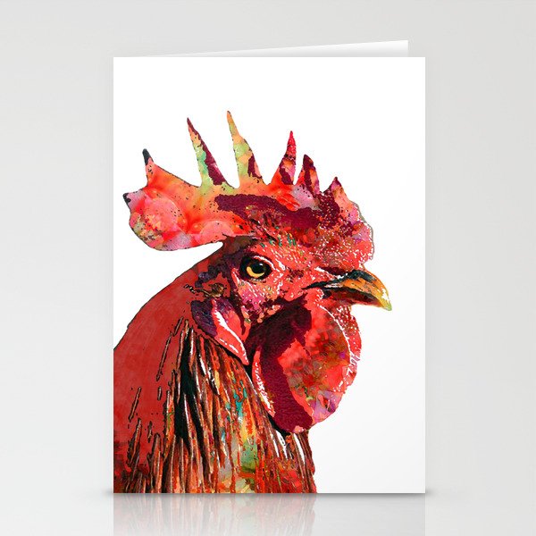 Red Rooster Chicken Art by Sharon Cummings Stationery Cards