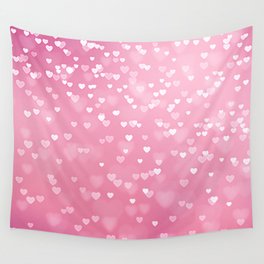 Pretty Pink Bokeh Love Hearts Wall Tapestry