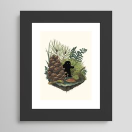 Tiny Sasquatch Framed Art Print | Pinecone, Environmental, Monster, Curated, Illustration, Woods, Moss, Painting, Watercolor, Forest 