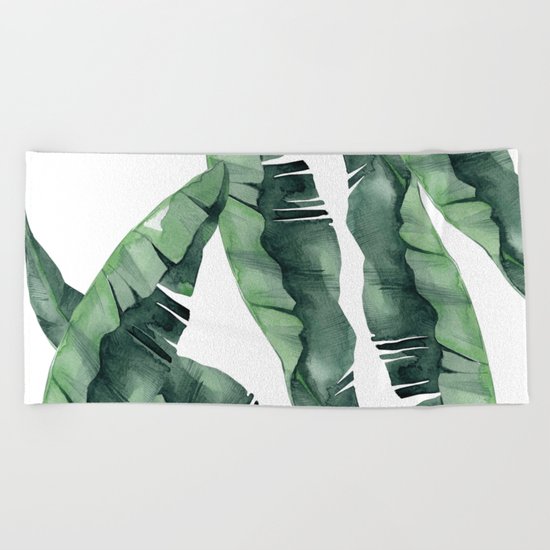 Banana Leaves Green Beach Towel