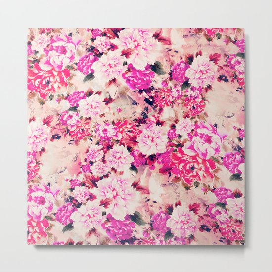 Elegant Pink Chic Floral Pattern Girly Peonies Metal Print