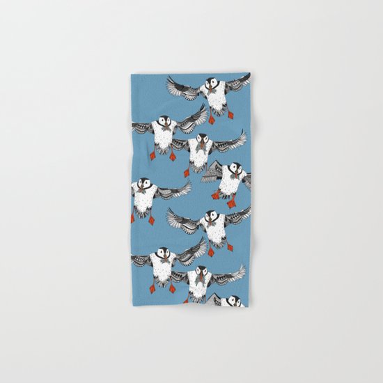 Atlantic Puffins blue Hand & Bath Towel