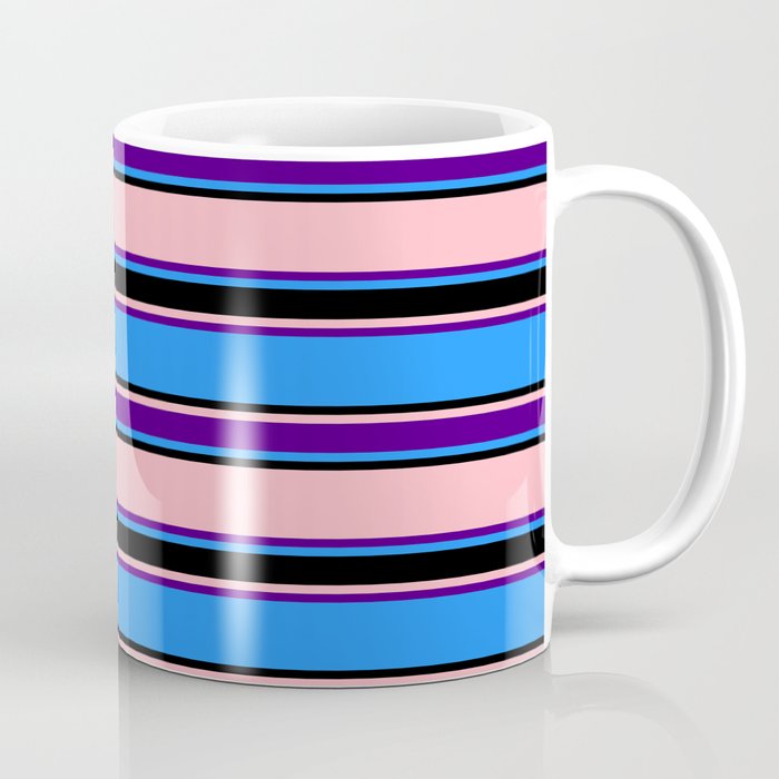 Blue, Black, Light Pink & Indigo Colored Lines Pattern Coffee Mug