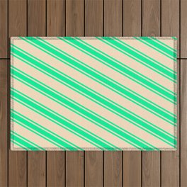 [ Thumbnail: Bisque & Green Colored Lines Pattern Outdoor Rug ]
