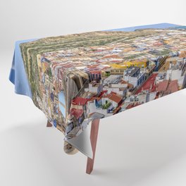 Alicante with the cathedral and the castle of Santa Barbara, Spain. Tablecloth