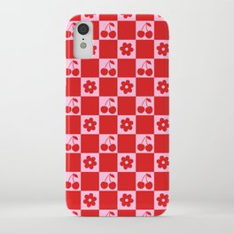 Cherry Flowers Pink & Red Checker iPhone Case