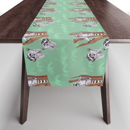 Playful Curious Raccoons Tree Pattern  Table Runner