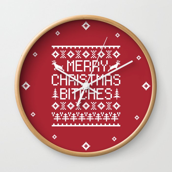 Merry Christmas Bitches Offensive Quote Wall Clock
