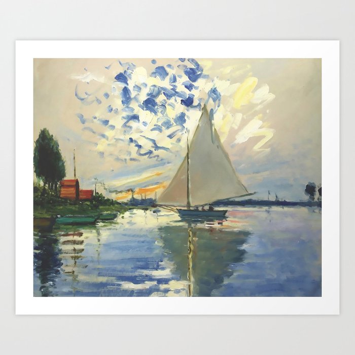Sailboat Le-Petit-Gennevilliers Claude Monet Fine Art Art Print