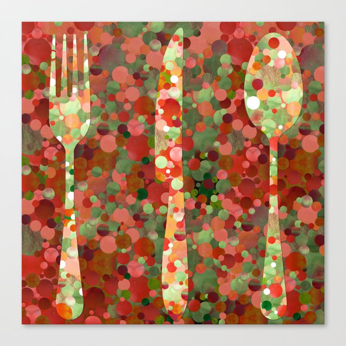 Red Silverware Set Art Let's Eat Canvas Print