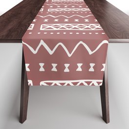 Zesty Zig Zag Bow Dark Pink and White Mud Cloth Pattern Table Runner