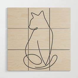 One Line Kitty Wood Wall Art
