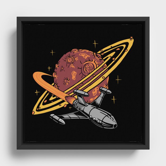 Cool Planet Spaceship Explorer Framed Canvas