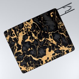 Black & Gold Luxury Gothic Marble Texture Surface 48 Picnic Blanket
