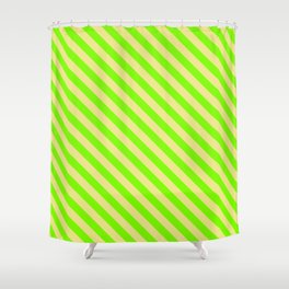 [ Thumbnail: Green & Tan Colored Lined/Striped Pattern Shower Curtain ]