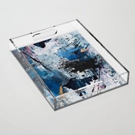 Breathe: colorful abstract in black, blue, purple, gold and white Acrylic Tray