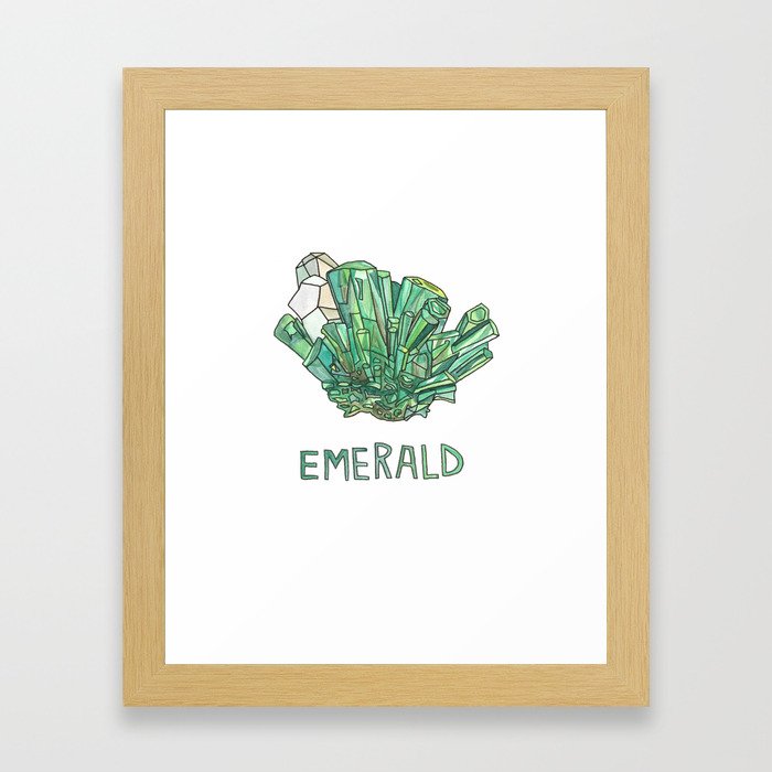 Emerald Gemstone / May Birthstone Watercolor Painting / Illustration Framed Art Print