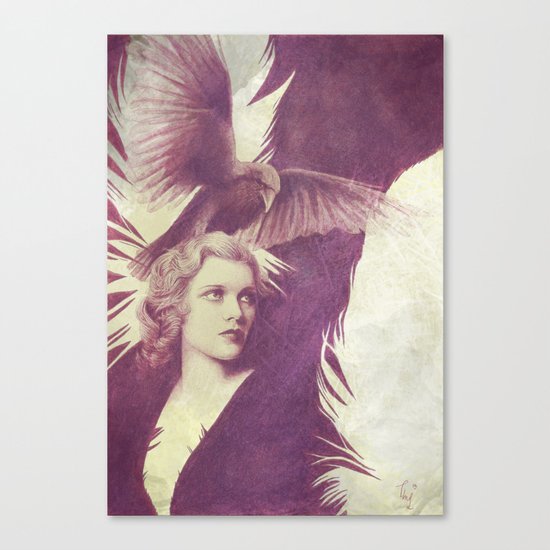 Purple vintage girl with raven Canvas Print