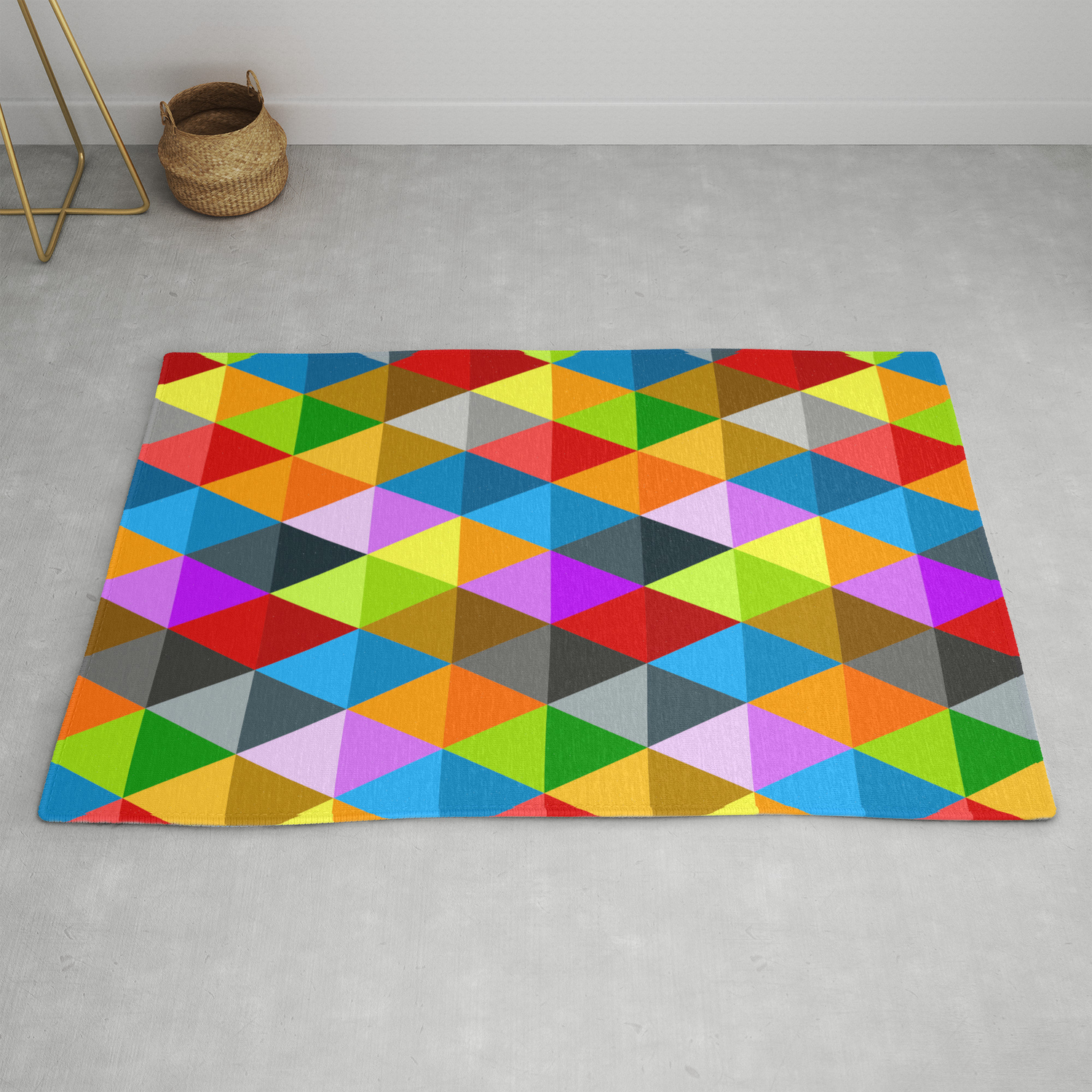 Modern Bright Funky Colorful Triangles, Triangle Pattern Rug