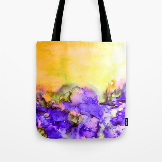 INTO ETERNITY, YELLOW AND LAVENDER PURPLE Colorful Watercolor Painting Abstract Art Floral Landscape Tote Bag