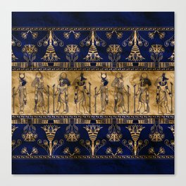 Egyptian Gods and Ornamental border - blue and gold Canvas Print