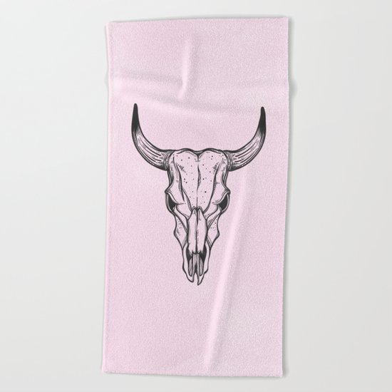 Southwest Skull Black on Pink Beach Towel