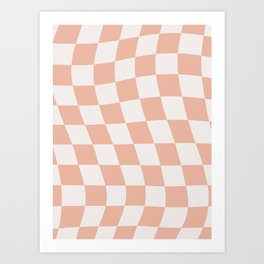 Warped Check Pattern Peach Art Print