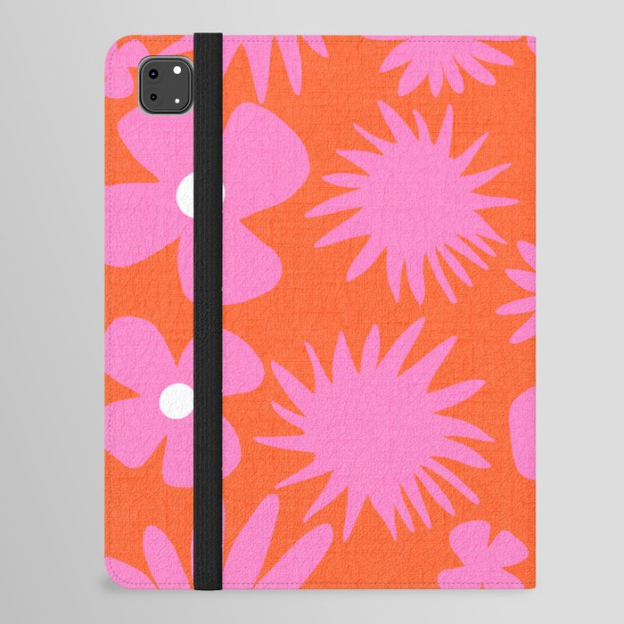 Hot Pink On Retro Red Wild Flowers iPad Folio Case
