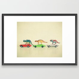 Dinosaurs Ride Cars Framed Art Print | Digital, Curated, Vintage, Humour, Photo, Nurseryart, Cassiabeck, Kids, Animal, Retro 