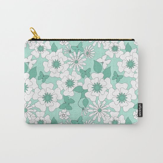 Turquoise floral pattern . Carry-All Pouch