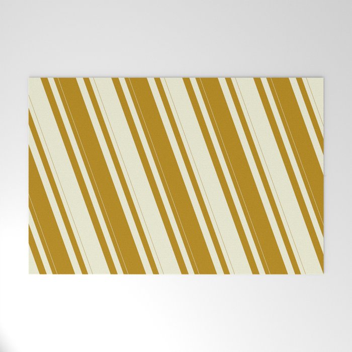 Dark Goldenrod & Beige Colored Stripes Pattern Welcome Mat
