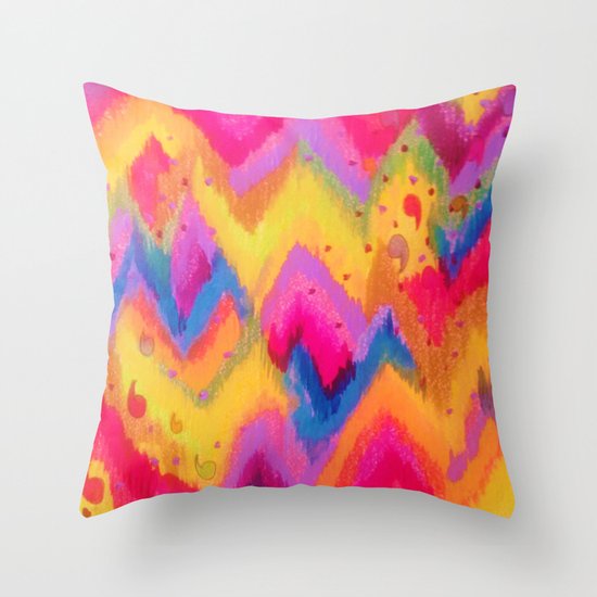 BOLD QUOTATION - Bright Vibrant Neon Quote Chevron Pattern Ikat Rainbow Trendy Design Fun Art Throw Pillow