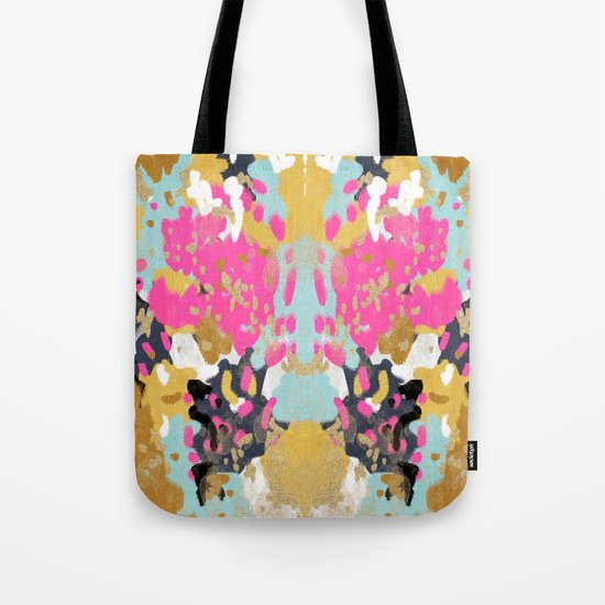 Laurel - Abstract painting in a free style with bold colors gold, navy, pink, blush, white, turquois Tote Bag
