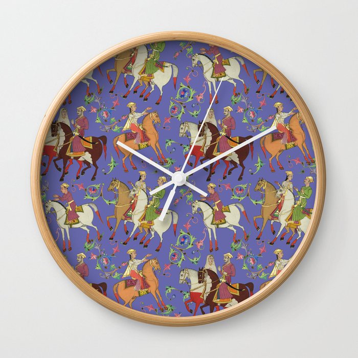 Horse-drawn Wedding Procession - Horse Riding tribal pattern on Veri Peri   Wall Clock