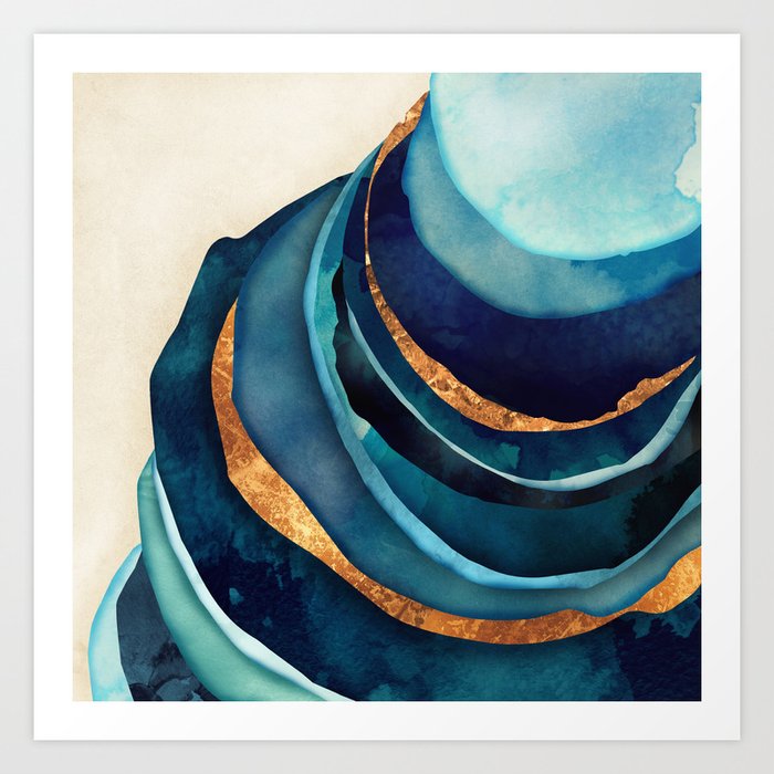 Abstract Blue with Gold Kunstdrucke