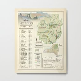 New York State Adirondack/High Peaks table [vintage inspired] Map print Metal Print | Saratoga, Hikingmap, Nyshikingmap, Lakegeorge, Adirondacks, Adk46Erart, Nature, Adkmap, Graphicdesign, Graphic Design 