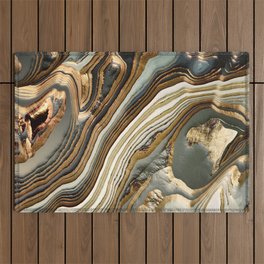 White Gold Agate Abstract Outdoor Rug