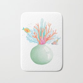 Watercolor coral and fish bucket on a jar Bath Mat