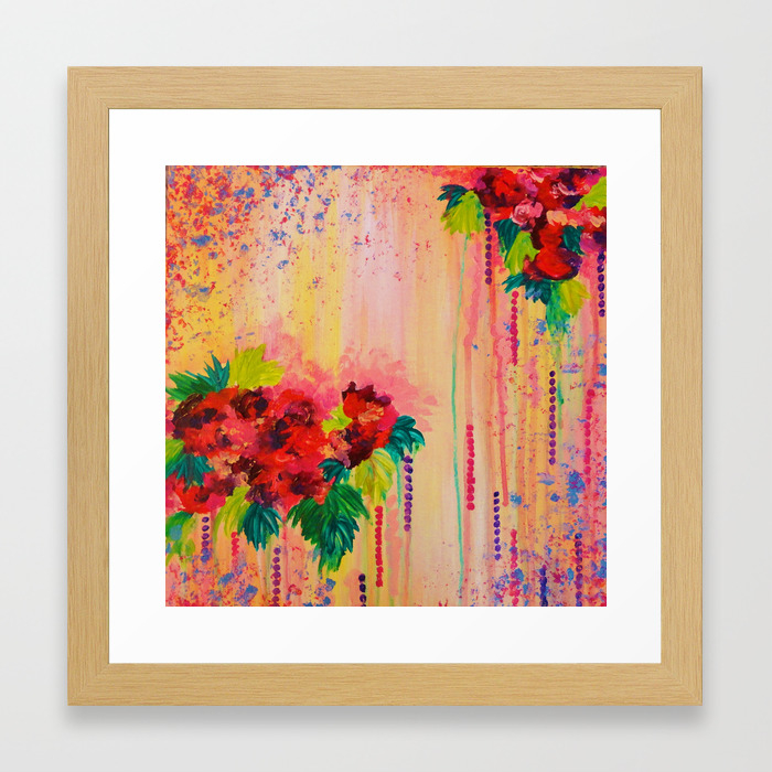 Strawberry Confetti Painting Abstract Acrylic Floral Beautiful Feminine Flower Bouquet Girlie Pink Framed Art Print By Ebiemporium Society6